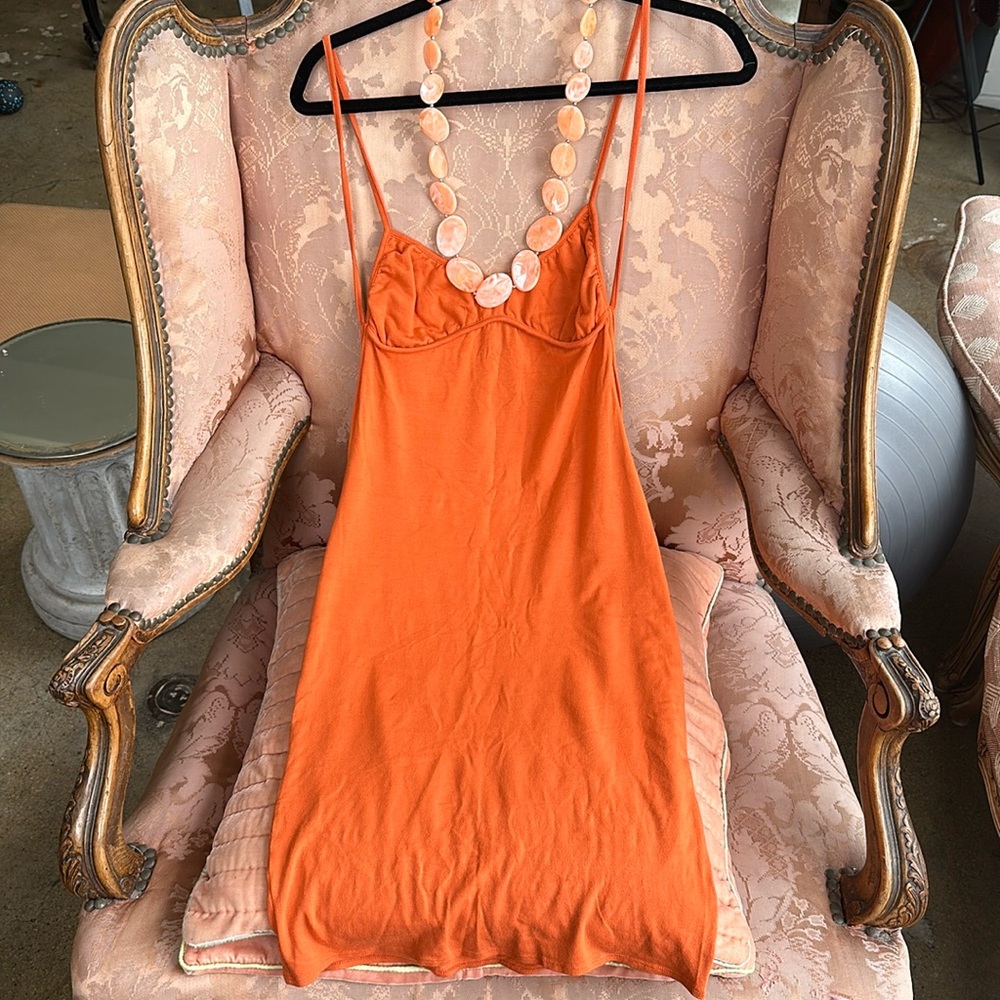 Rock & Republic Stretch Orange Tangerine Backless Small Body Tight Beach lounge